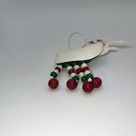 Vintage Pier One Pier 1 Metal Glitter Reindeer Ornament Red Green Dangly Legs - Picture 14 of 15